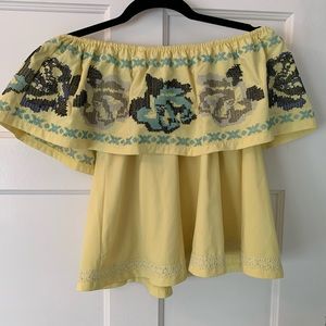 Off the shoulder yellow shirt